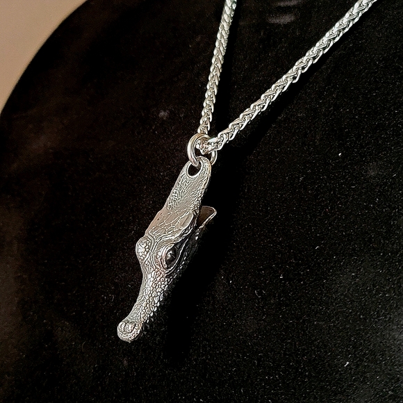 New! MEN'S Stainless Steel Alligator / Crocodile Head Pendant Necklace. - Picture 7 of 7
